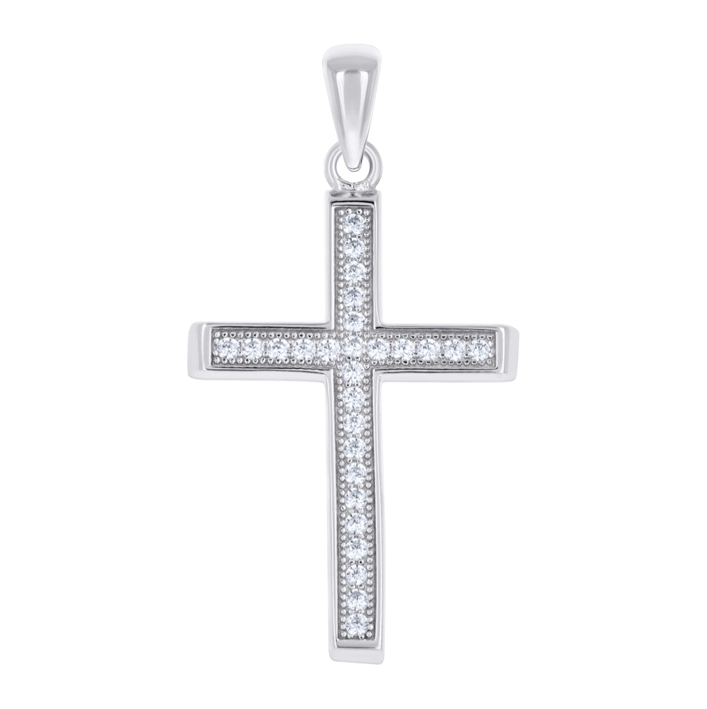 Sterling Silver Unisex Cubic-Zirconia Cross Religious Charm Pendant