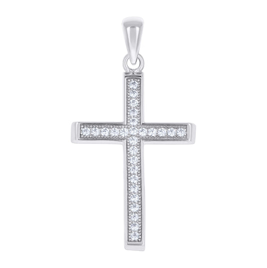 Sterling Silver Unisex Cubic-Zirconia Cross Religious Charm Pendant