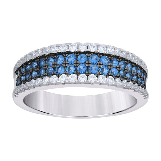 Sterling Silver Black-tone Womens Blue White Cubic-Zirconia Fashion Bridal Anniversary Wedding Engagement Band Ring
