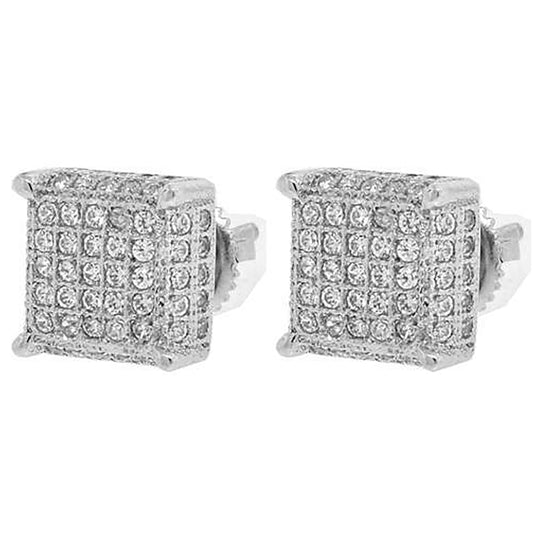 Sterling Silver Womens Cubic Zirconia Square Stud Earrings