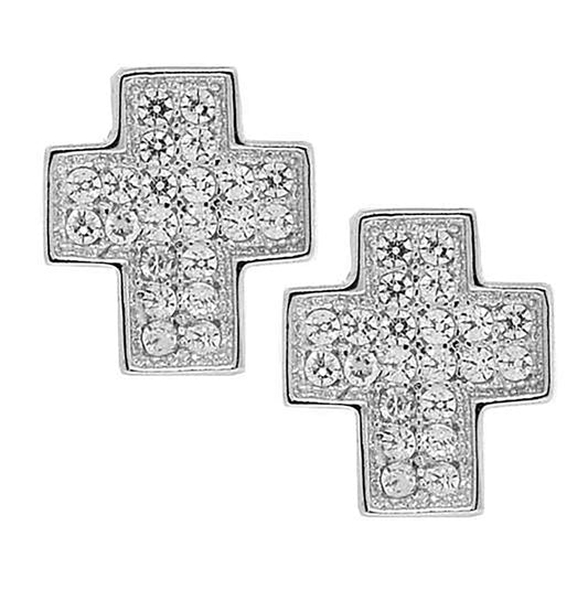 Sterling Silver Womens Cubic Zirconia Cross Stud Earrings