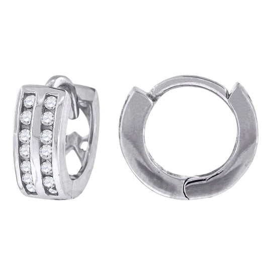 Sterling Silver Womens Cubic Zirconia Double Row Huggie Hoop Earrings