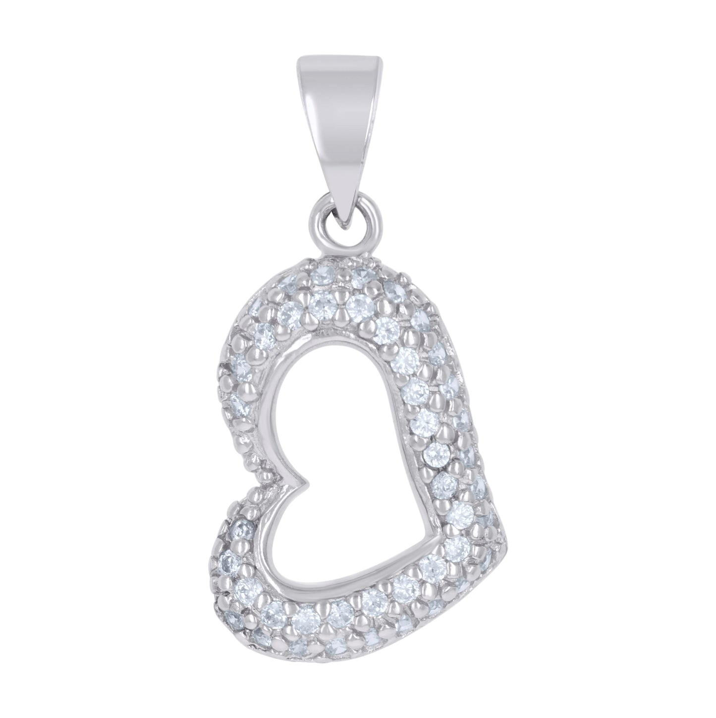 Sterling Silver Womens Cubic-Zirconia Heart Charm Pendant