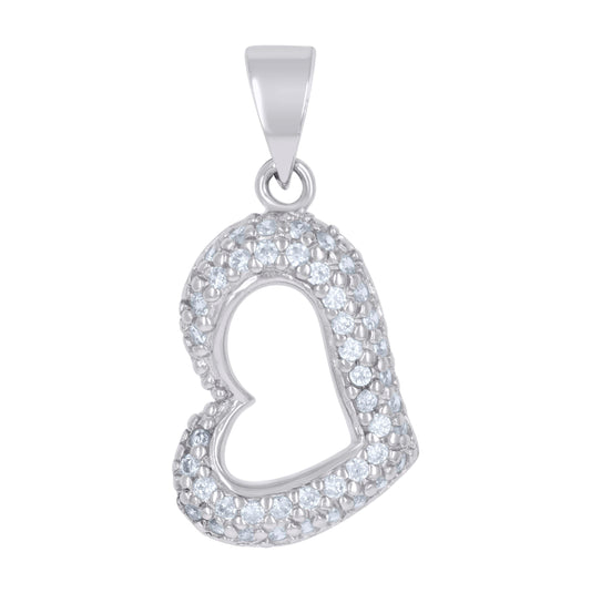 Sterling Silver Womens Cubic-Zirconia Heart Charm Pendant
