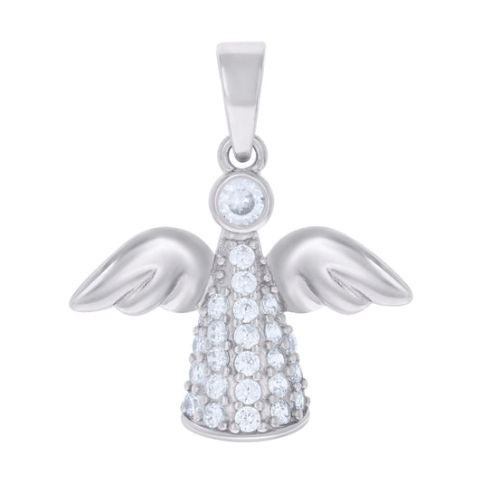 Sterling Silver Womens Cubic Zirconia Religious Angel Charm Pendant