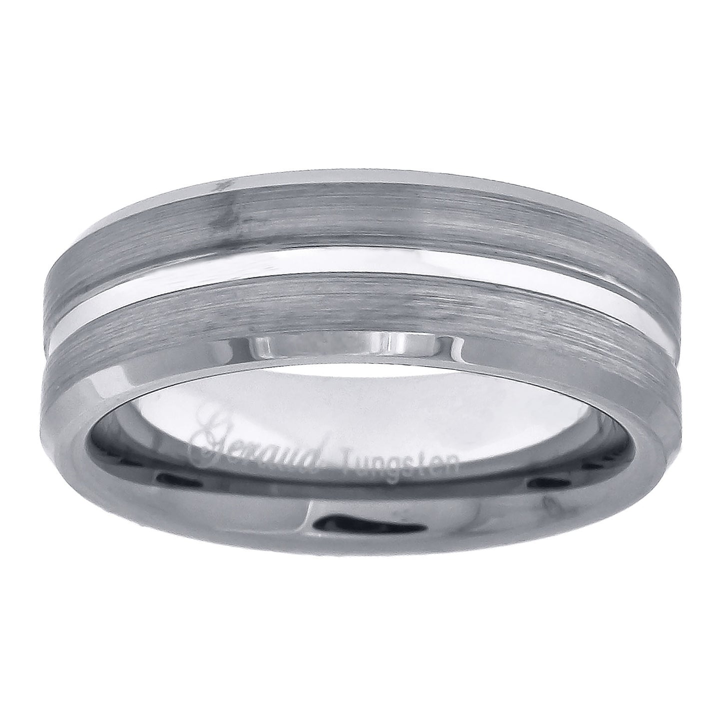 Tungsten Brushed Sides Polished Center Groove Mens Comfort-fit 7mm Sizes 7 - 14 Bridal Anniversary Engagement Wedding Band