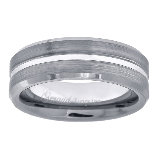Tungsten Brushed Sides Polished Center Groove Mens Comfort-fit 7mm Sizes 7 - 14 Bridal Anniversary Engagement Wedding Band