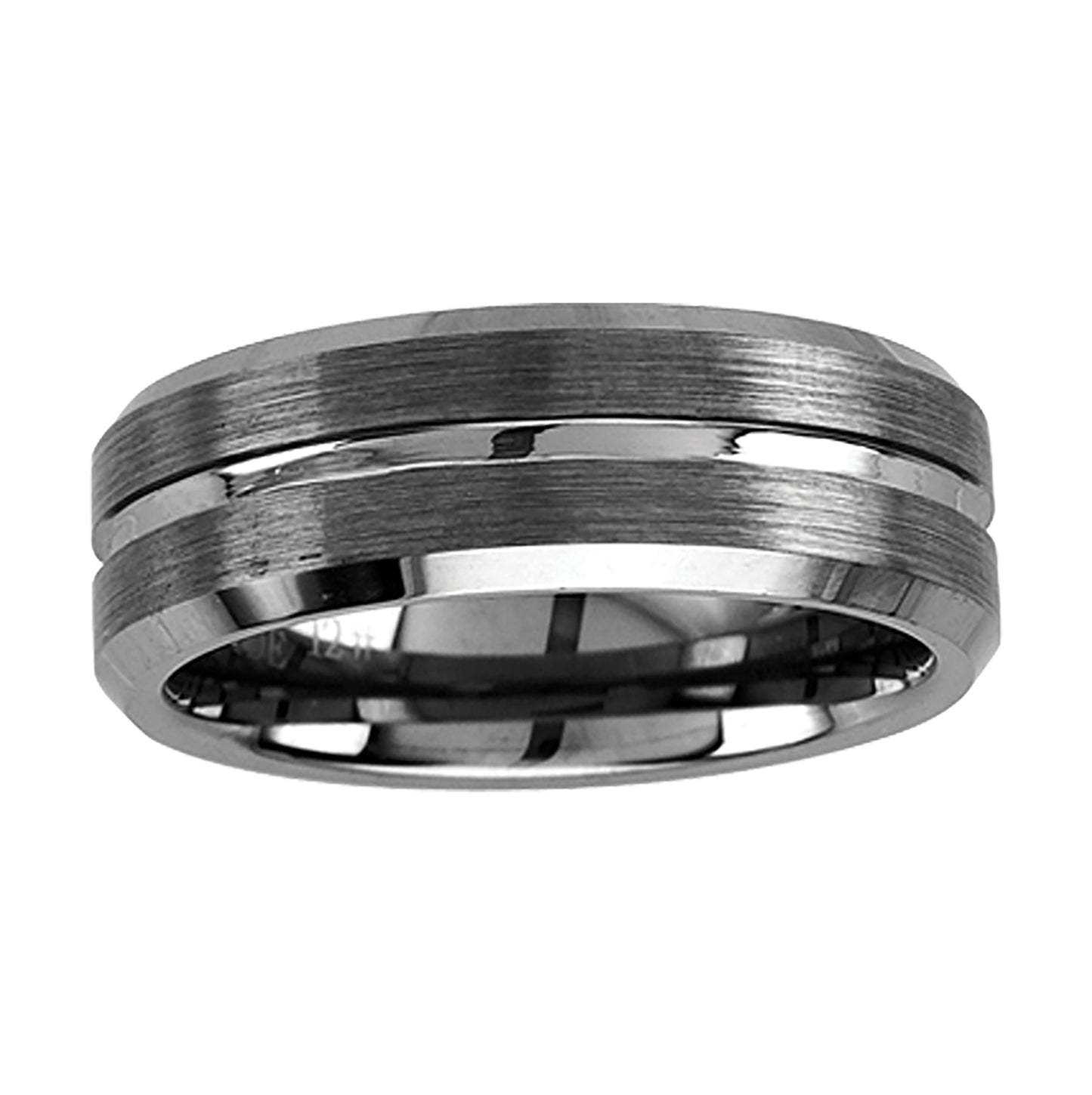 Tungsten Brushed Sides Polished Center Groove Mens Comfort-fit 7mm Sizes 7 - 14 Bridal Anniversary Engagement Wedding Band