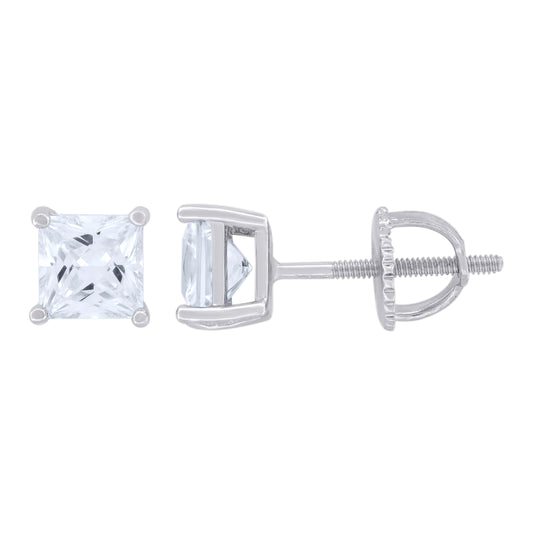 Sterling Silver Or Yellow-Tone Womens Cubic Zirconia Square Classic Studs Earrings