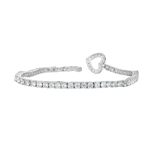 Sterling Silver Womens Cubic Zirconia Heart Tennis Bracelet