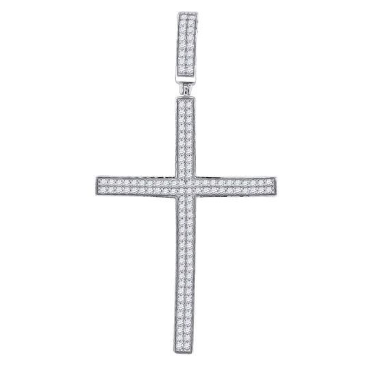 Sterling Silver Unisex Cubic Zirconia Cross Religious Charm Pendant