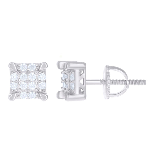 Sterling Silver Womens Cubic Zirconia Square Stud Earrings