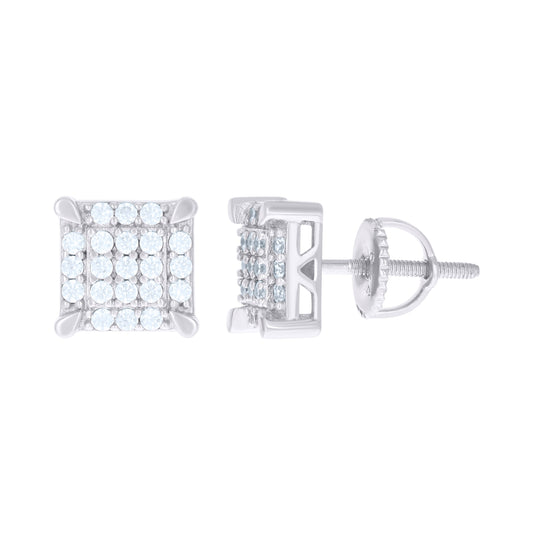 Sterling Silver Womens Cubic Zirconia Square Stud Earrings