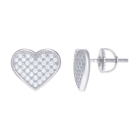 Sterling Silver Womens Cubic Zirconia Heart Stud Earrings