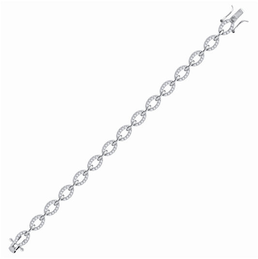 Sterling Silver Womens Micropave Cubic Zirconia Oval Link Bracelet