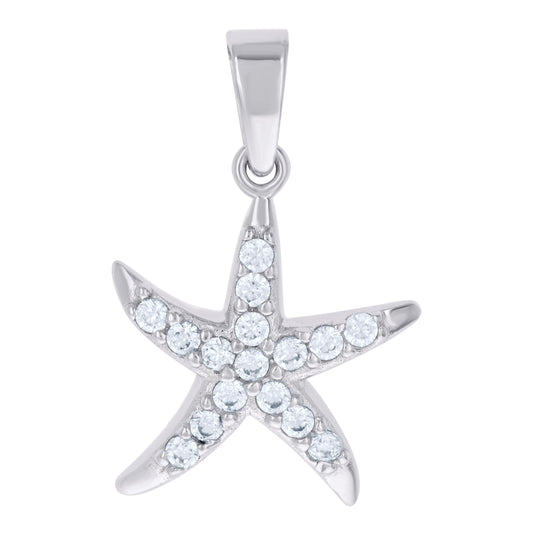 Sterling Silver Womens Cubic Zirconia Star Fish Charm Pendant