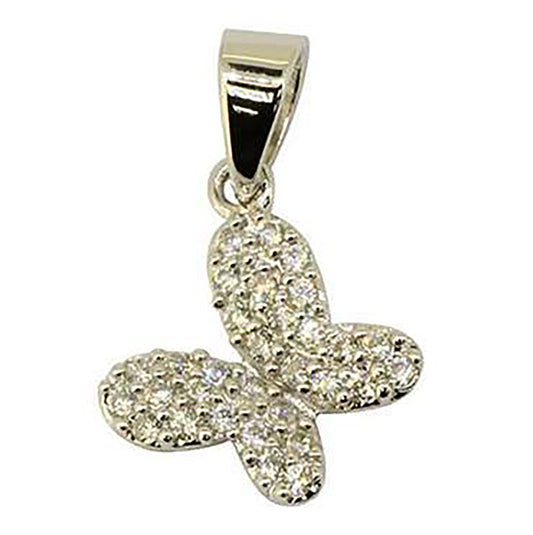 Sterling Silver Womens Cubic Zirconia Butterfly Charm Pendant