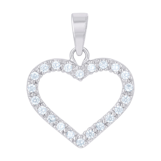 Sterling Silver Womens Cubic Zirconia Heart Charm Pendant