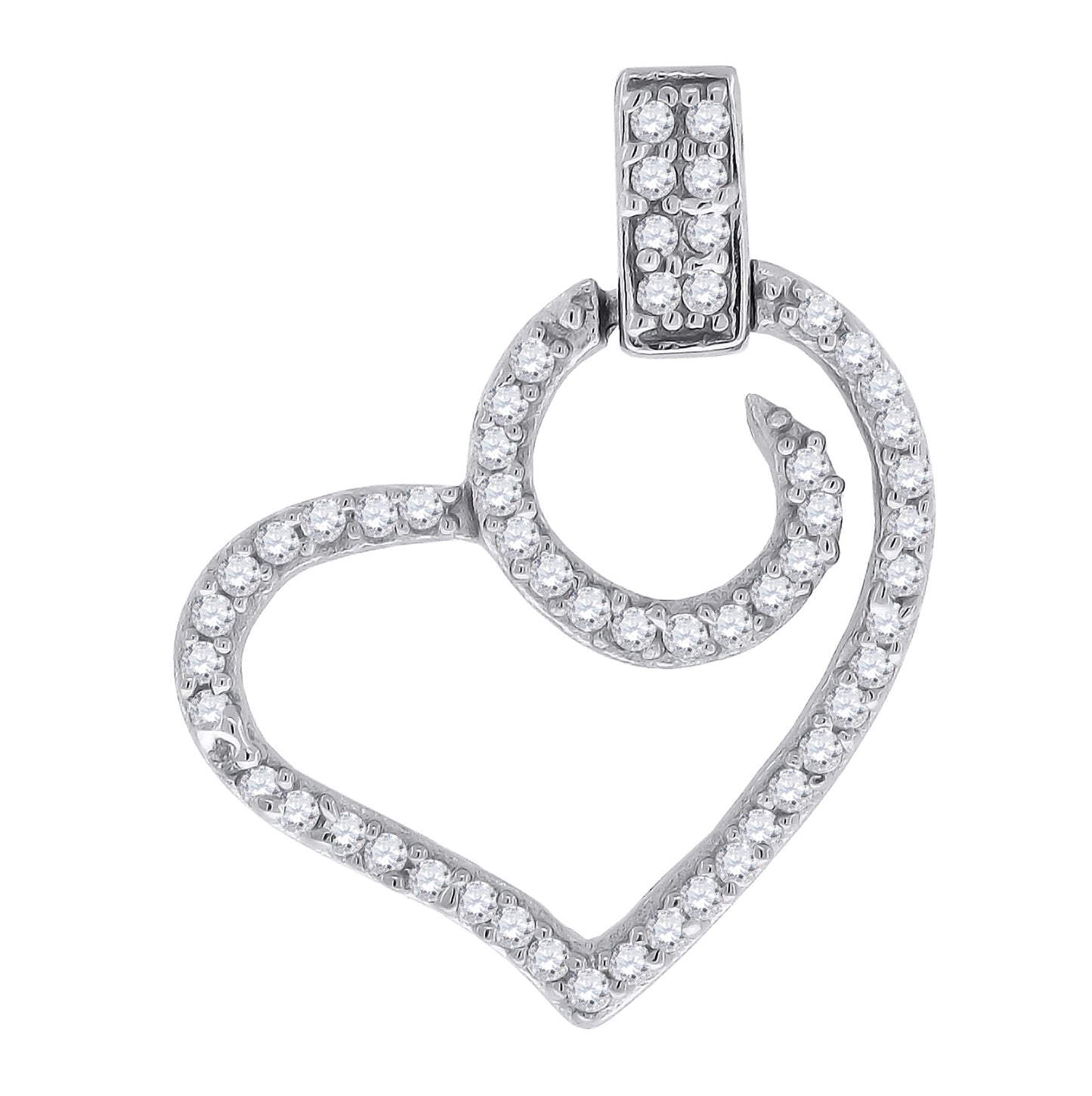 Sterling Silver Womens Cubic-Zirconia Heart Charm Pendant