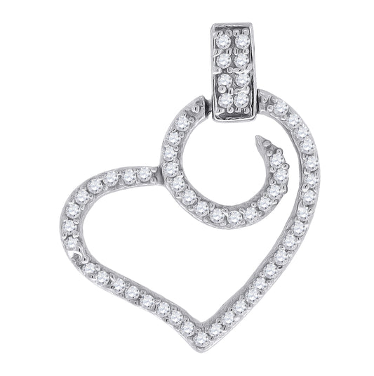 Sterling Silver Womens Cubic-Zirconia Heart Charm Pendant