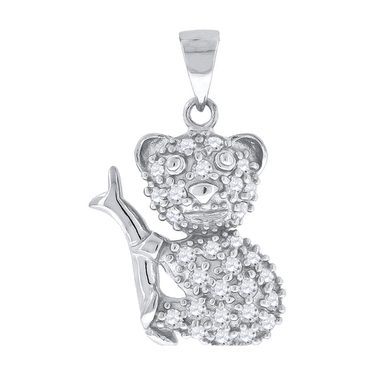 Sterling Silver Womens Baby Cubic Zirconia Teddy Bear Charm Pendant