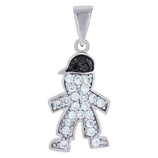 Sterling Silver Black-tone Mens Black White Cubic-Zirconia Baby Boy Fashion Charm Pendant