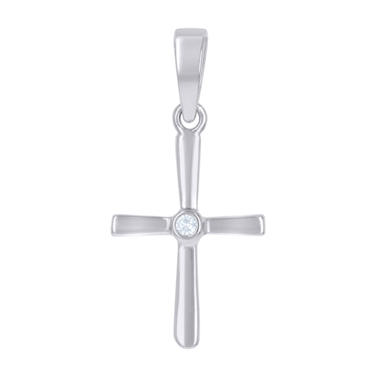 Sterling Silver Unisex Cubic-Zirconia Cross Religious Charm Pendant