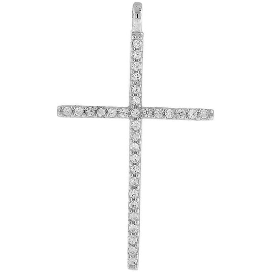 Sterling Silver Mens Cubic Zirconia Cross Religious Charm Pendant
