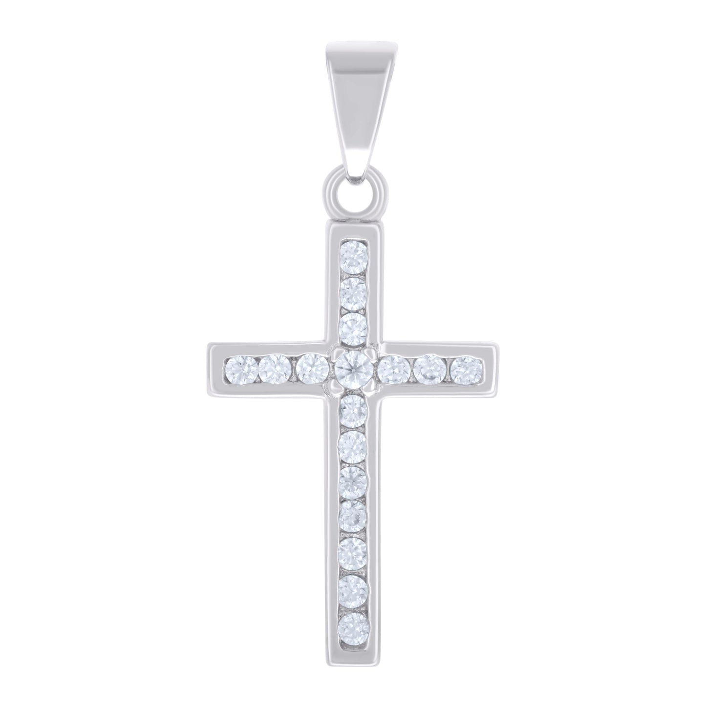 Sterling Silver Unisex Cubic-Zirconia Cross Religious Charm Pendant