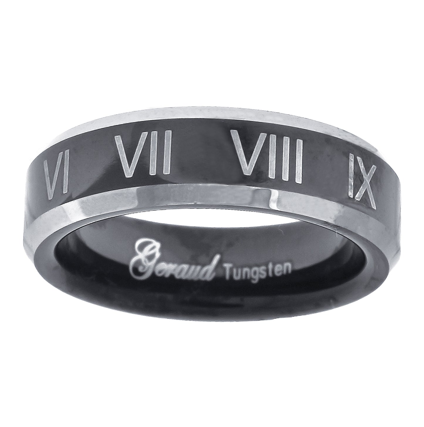 Tungsten Black & White Polished Roman Numbers Mens Comfort-fit 4mm Sizes 7 - 14 Bridal Anniversary Engagement Wedding Band
