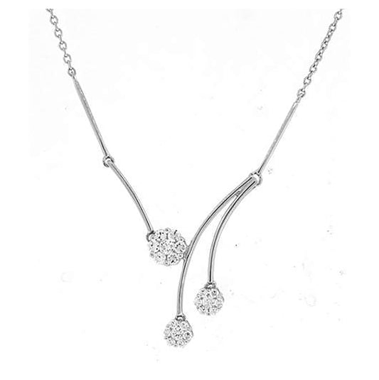 Sterling Silver Women Cubic Zirconia Rolo Link Nature Inspired Necklace