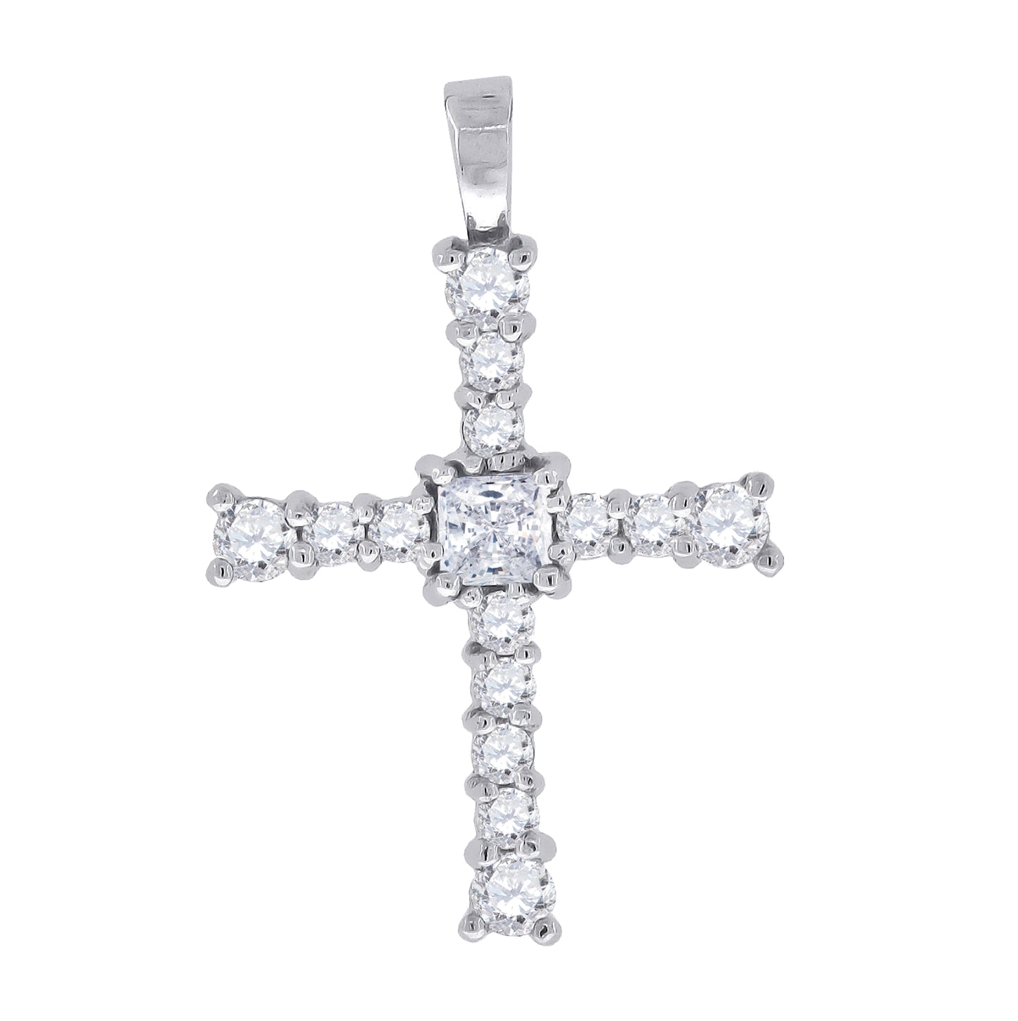 Sterling Silver Unisex Cubic-Zirconia Cross Religious Charm Pendant