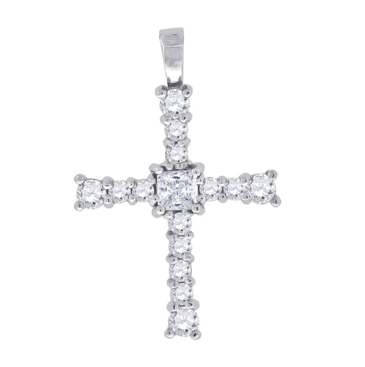 Sterling Silver Unisex Cubic-Zirconia Cross Religious Charm Pendant