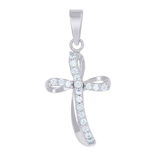 Sterling Silver Unisex Cubic-Zirconia Cross Religious Charm Pendant