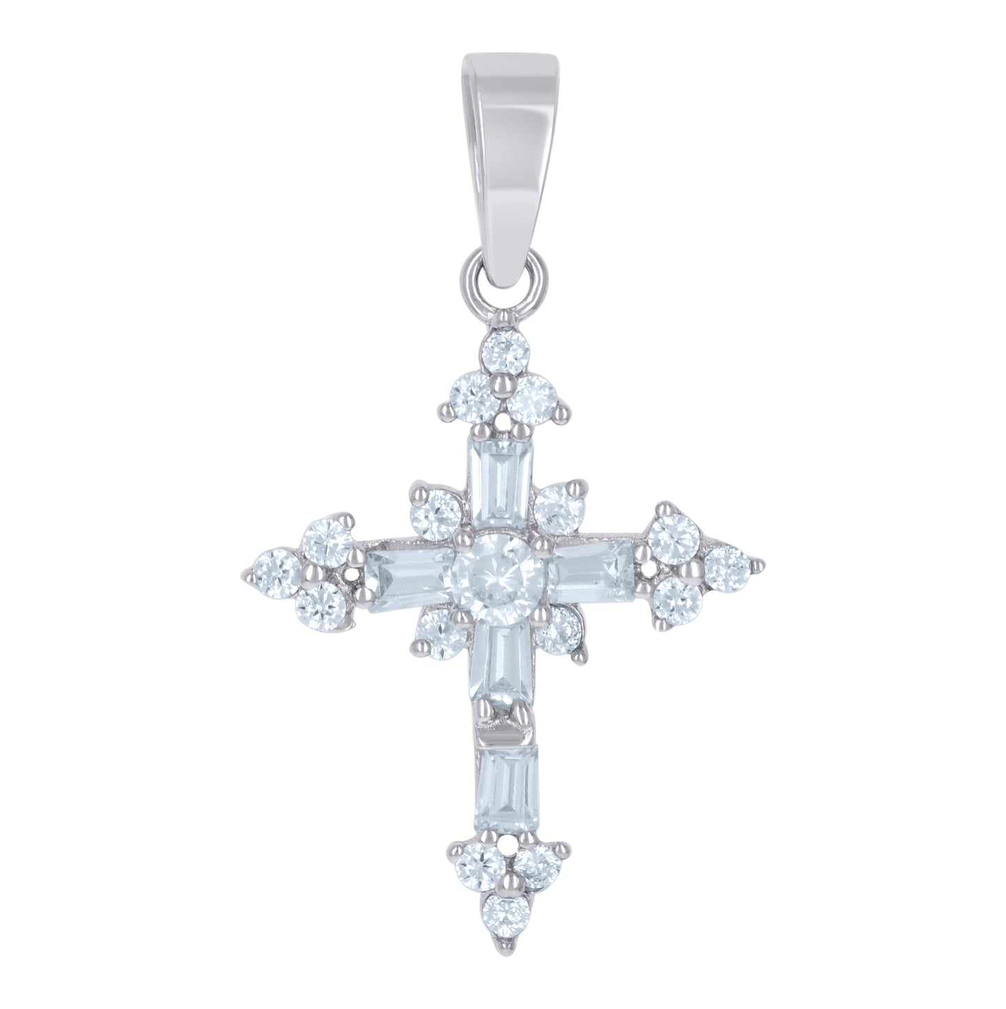 Sterling Silver Unisex Cubic-Zirconia Cross Religious Charm Pendant