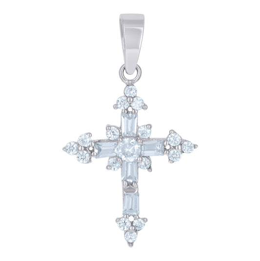 Sterling Silver Unisex Cubic-Zirconia Cross Religious Charm Pendant