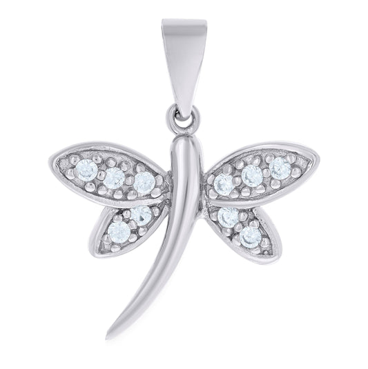 Sterling Silver Womens Cubic Zirconia Dragonfly Charm Pendant