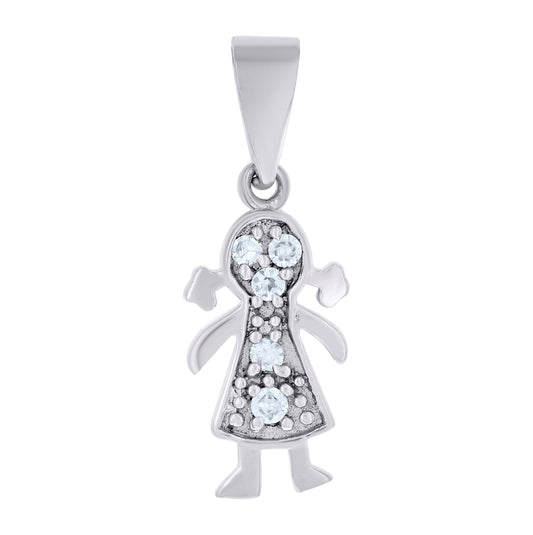 Sterling Silver Womens Cubic-Zirconia Baby Girl Fashion Charm Pendant