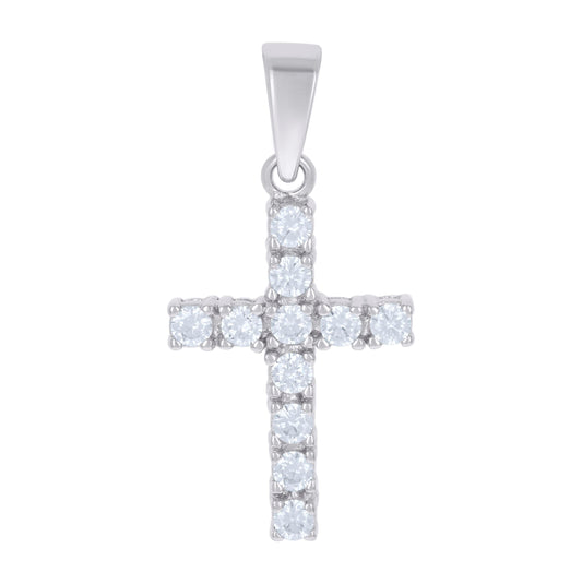 Sterling Silver Mens Cubic Zirconia Cross Religious Charm Pendant