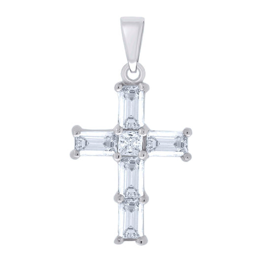 Sterling Silver Mens Cubic Zirconia Cross Religious Charm Pendant