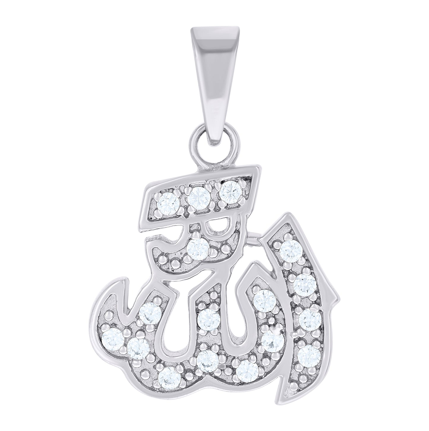 Sterling Silver Unisex Cubic Zirconia Allah Religious Charm Pendant