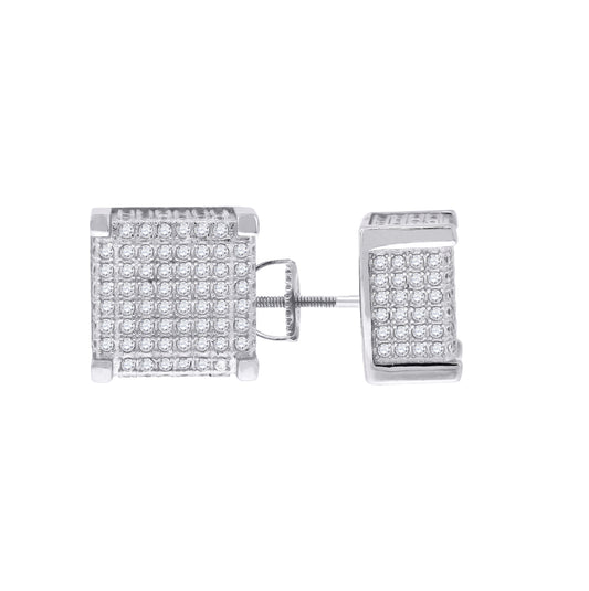 Sterling Silver Womens Cubic Zirconia Square Stud Earrings