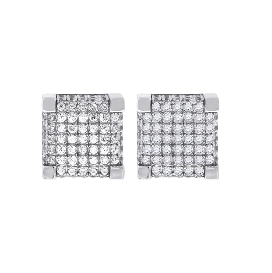 Sterling Silver Womens Cubic Zirconia Square Stud Earrings