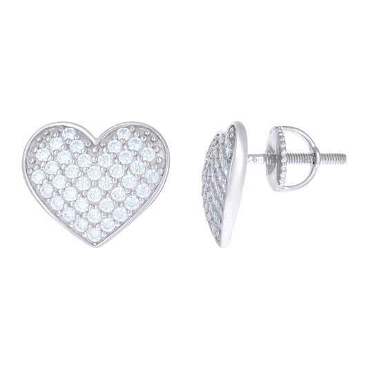 Sterling Silver Womens Cubic Zirconia Heart Stud Earrings
