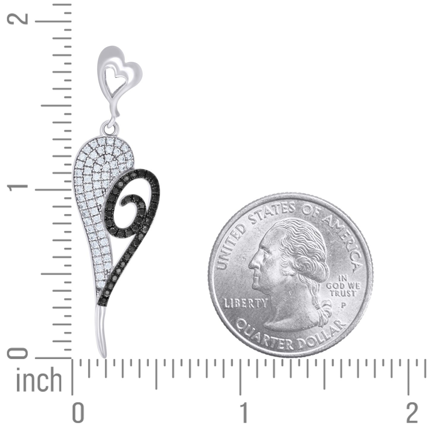 Sterling Silver Black-tone Womens Black White Cubic-Zirconia Heart Charm Pendant