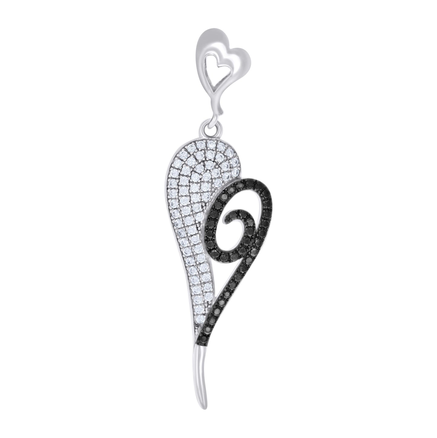 Sterling Silver Black-tone Womens Black White Cubic-Zirconia Heart Charm Pendant