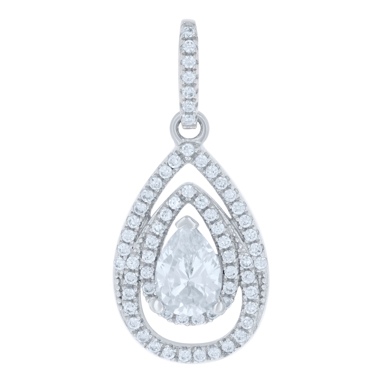 Sterling Silver Women Pear Round Cubic-Zirconia Tear Drop Fashion Charm Pendant