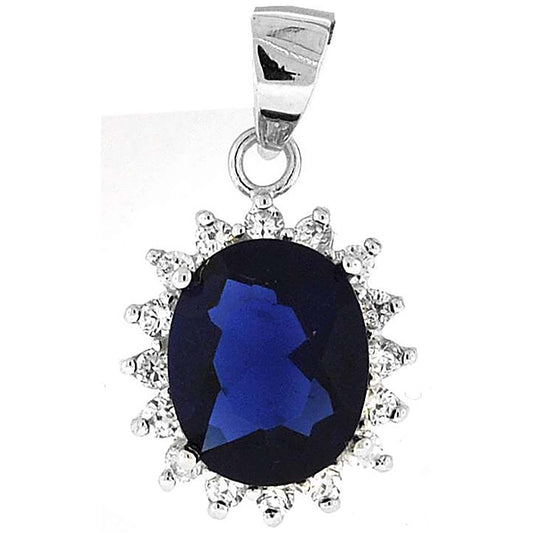 Sterling Silver Womens Cubic Zirconia Oval Charm Pendant
