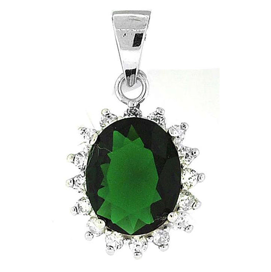 Sterling Silver Womens Cubic Zirconia Oval Charm Pendant