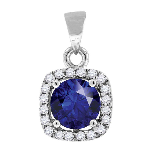 Sterling Silver Womens Blue Cubic Zirconia Fashion Square Charm Pendant